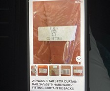 SWAGS AND TAILS 1 PAIR FOR CURTAIN RAIL 34”x76”PLUS METAL HOOKS & TIE BACKS NEW