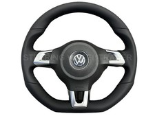 VW GOLF MK6 JETTA SCIROCCO MK3 T5.1 T6 Leather Flat Bottom Steering Wheel Manual