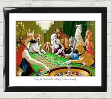Dogs playing Roulette by Arthur Sarnoff. Poodle, Boxer, Pug Vintage Print 219
