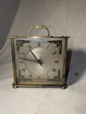Dominion England Carriage Mantle Clock Square Art Deco Style Glass Vintage 