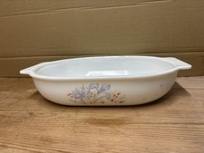 PYREX Blue Iris Roasting Serving Baking Dish Vintage 30x21cm Oval Lugged Retro