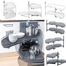 Corner Pull Out Shelf Kitchen Cabinet Cupboard 2 Tier Carousel Storage Rack