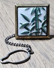 Vintage Toshikane Japan Bamboo Porcelain Gold Accent Metal Tie Tack  Pin