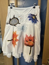 DESIGUAL Womens Graphic A-Line Skirt EU 34 XS W26  White Floral Cotton