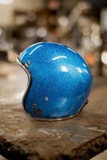 Custom Destruction 3/4 Helmet BLUE METAL FLAKE WITH CHROME TRIM Joe king Large