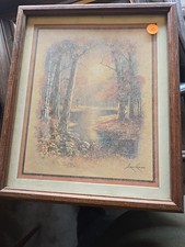 Vintage Andres Orpinas Forest Scene Art Print FRAMED