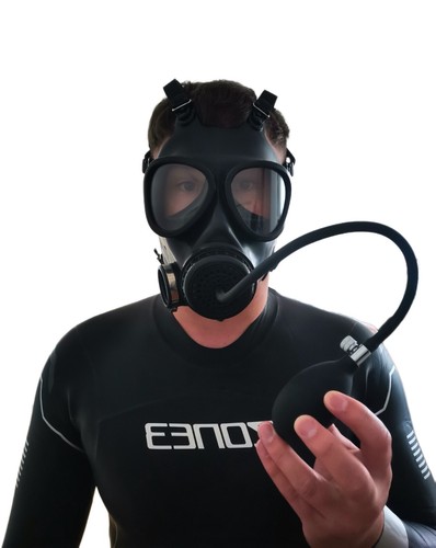 Inflatable rubber gag gas mask - gag,