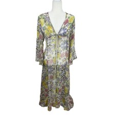 Vintage Victoria's Secret Gold Label Silk Chiffon Floral Babydoll Robe USA Small