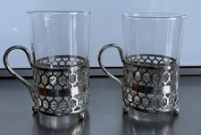 ARCOROC France MCM cappuccino Coffee Cups Mugs Glass Filagree Metal (Duralex) 