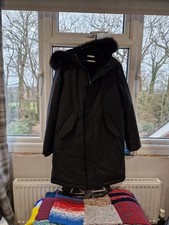 NEVER WORN LARGE MENS ZARA Black Coat With Faux Fur Hoodie; Size - L