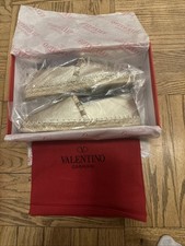 New in Box Valentino Rockstud Gold Leather Espadrilles Size 37