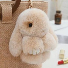 Adorable Fur Bunny Fluffy Rabbit Plush Toy Keyring Bag Charm Pendant Keychain