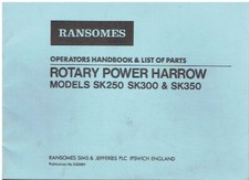 RANSOMES SK250 SK300 SK350 ROTARY POWER HARROW ORIG. OPERATORS MANUAL/PARTS LIST