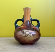 Royal Doulton twin handled No 1007 miniature Vase, Goats at sunset.