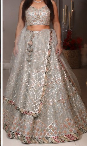 Designer grey beige lehenga - grey,