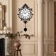 Pendulum Wall Clock Vintage Decorative Easy Read Gift Kitchen Roman Numerals