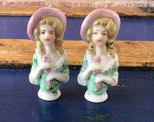 Vintage PAIR Antique Ceramic Hand Painted Lady Half Doll c 1920's/30's TWINS