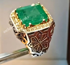 Solid 925 Sterling-Silver Ring, Emerald Wedding Ring, Gemstone Men's Ring