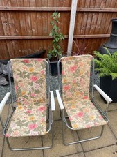 Pair Vintage Floral Folding Garden Chairs – 70s Style | Metal Frame Patio Retro