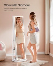 SONGMICS LED Mirror Jewellery Cabinet Standing, Jewellery Armoire, JJC008W02