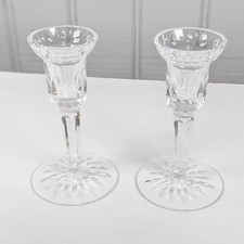 Waterford Clear Crystal Signed 5.5in Candlestick Holders Pair Set of 2 