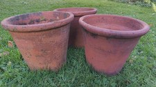 Three Sankey Bulwell Antique Terracotta Plant Pots 10.5cm Tall, 11.5cm Top VGC