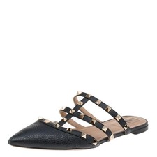 GORGEOUS Valentino Rockstud Caged Strap Leather Black Mule SZ 38.5/8 US.