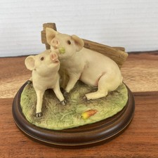 Aynsley Mastercraft Pair Of Piglets On Wooden Plinth 3" Grass Carrot