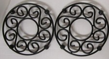 Cast Iron Round Trivet Pot Holder Scroll Black Footed 8" Set of 2