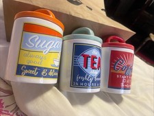  Tea Coffee Sugar Ceramic Jars storage Set Canisters kitchen retro vintage style