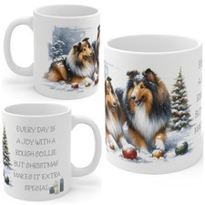 11oz Ceramic Rough Collie Christmas Mug, Rough Collie Mug, Rough Collie Gift