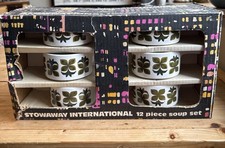 Vintage retro Staffordshire 12 Piece Soup Set Stowaway International Boxed 
