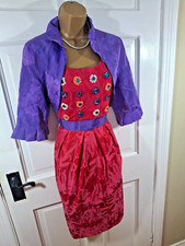 Fee G Pink & Purple Floral Beaded Dress & Jacket / Outfit, UK 12, Perfect Cond