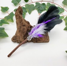Handmade Apple Tree Branch Feather Smudging Wand, Pentagram, Pagan, Wiccan