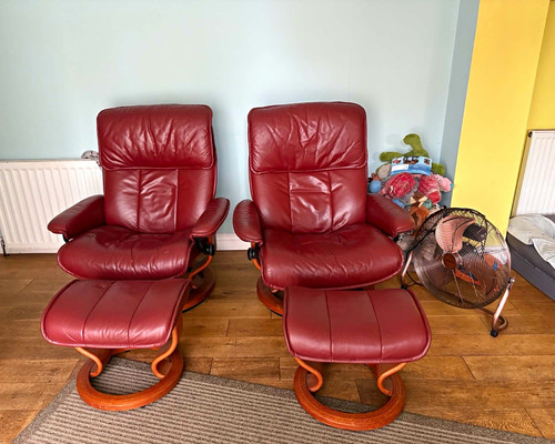Red leather reclining chairs - red,