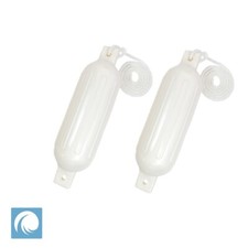 2 X Ribbed Boat Fender Poly Size G2, 20" / 51cm, White + Free Rope + INFLATED