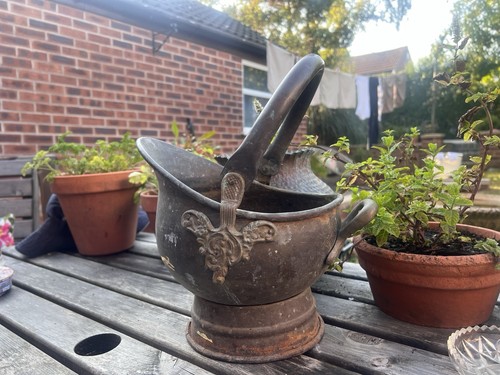 Vintage metal coal scuttle - vintage,