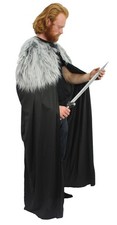 Adults 60" Length Cloak Faux Fur Collar Viking Medieval Fantasy Cape Fancy Dress