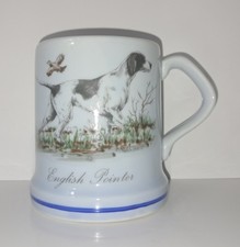 Vintage English Pointer Mug Cup 12 Oz Blue Stoneware Hunting Dog Japan 