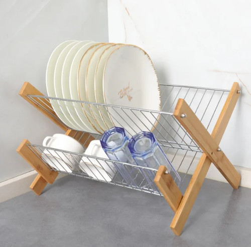 Tier bamboo steel dish rack - 2-tier,