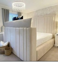 Panel TV Bed Frame with 60" High Headboard in Plush Velvet