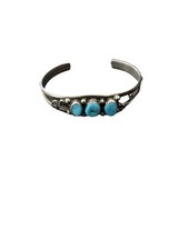 Leal Daman Vintage Navajo Solid Silver Bracelet With Turquoise Stones 80’s/70’s.