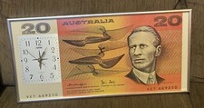 Large Australian Money 20 Dollar note Money Hanging Wall Clock Working 53x26cm
