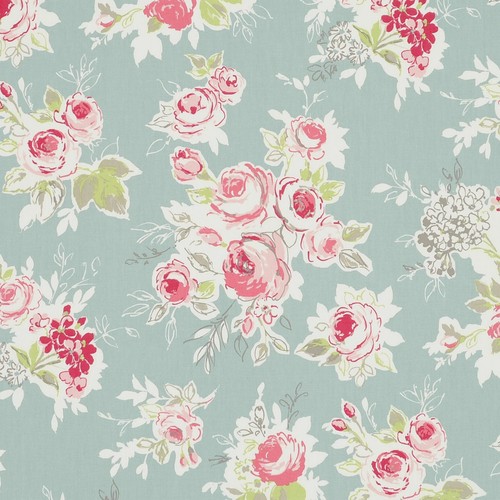 Rose garden aqua cotton - garden,