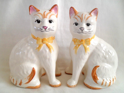 Pair pottery cat ornaments - of,