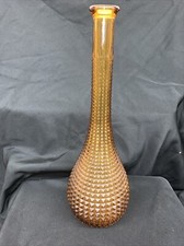 Empoli Amber Diamond Glass Hobnail Genie Bottle Decanter ONLY 15.5” NO STOPPER
