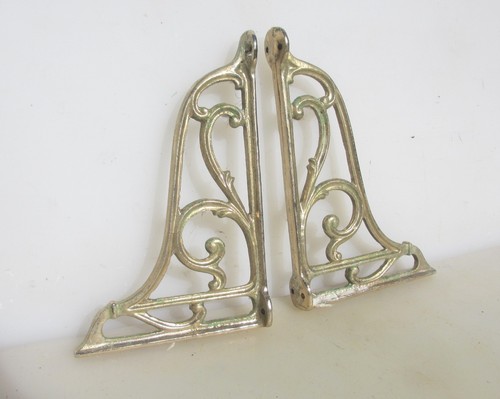 Vintage brass shelf brackets - shelf,