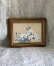 Vintage Chinese Painting On Silk Pink & White Flowers Hand Painted Signed