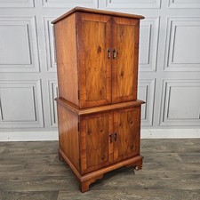 Antique Style Vintage Yew Wood Veneer Cabinet Storage Tall Cupboard Bedside