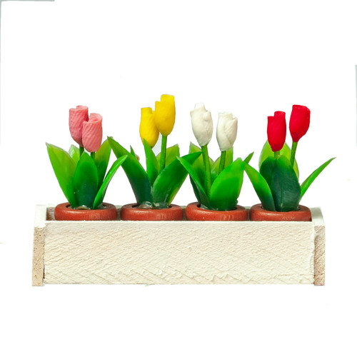 Wooden window box with tulip - with,